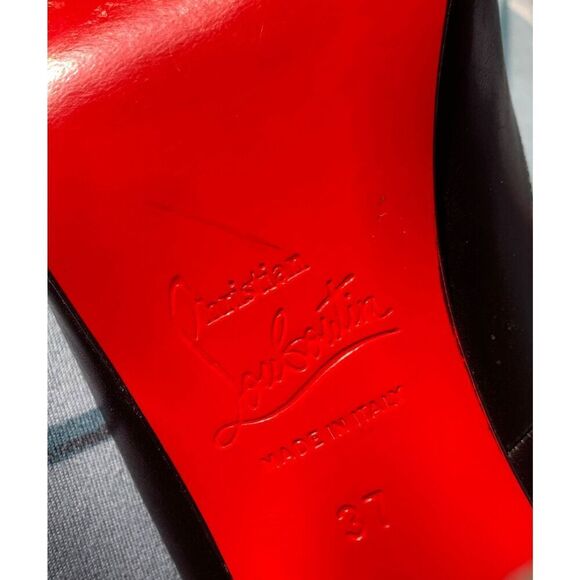 Christian Louboutin Black Leather Peep Toe 4.5” Heels Pumps Shoes sz 37 6.5 7 - Picture 9 of 13